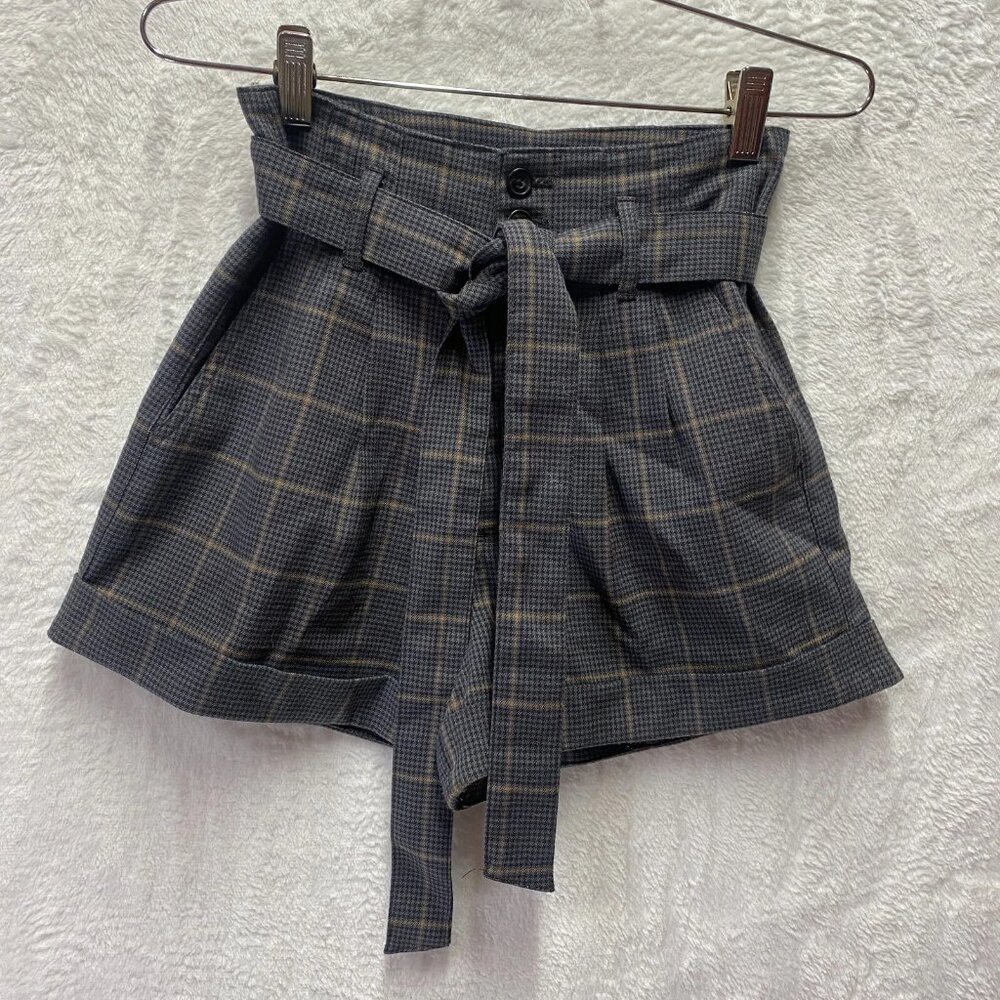 Abercrombie & Fitch Herringbone Shorts Women's XS Gray Belted Loose Fit Academia